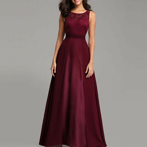 

A-Line Jewel Neck Floor Length Chiffon Bridesmaid Dress with Tier