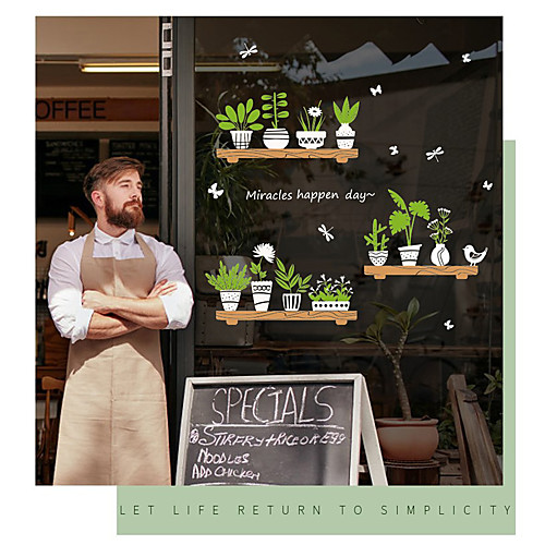 

SK6093ds fresh plant pot glass door window background sticker cafe decoration wall sticker