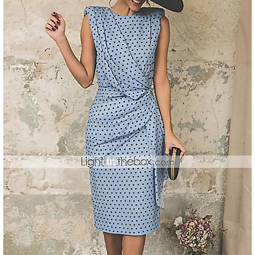 

Women's Sheath Dress Knee Length Dress White Red Blushing Pink Light Blue Sleeveless Polka Dot Print Polka Dots Ruched Spring Summer Round Neck Hot Vintage Going out 2021 S M L XL XXL 3XL / Plus Size