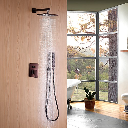 

Shower Faucet Set - Rainfall Contemporary Oil-rubbed Bronze Wall Mounted Ceramic Valve Bath Shower Mixer Taps / Brass / Single Handle Three Holes