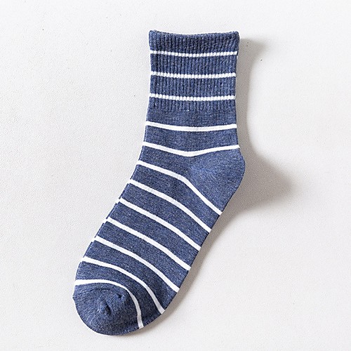 

Women's Cotton Medium Socks - Striped 180D Black White Blue One-Size