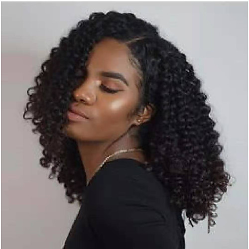 

Human Hair Lace Front Wig Free Part style Brazilian Hair Kinky Curly Black Wig 130% Density Classic Women Fashion Women's Short Long Medium Length Human Hair Lace Wig Clytie / Very Long