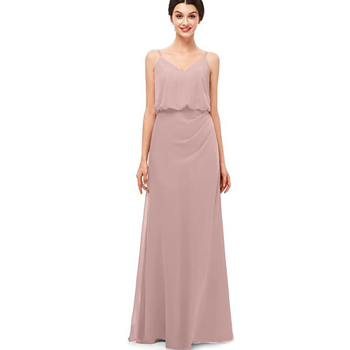

A-Line Spaghetti Strap Floor Length Chiffon Bridesmaid Dress with Ruching