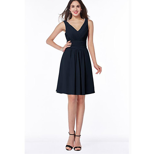 

A-Line Plunging Neck Above Knee Chiffon Bridesmaid Dress with Ruching