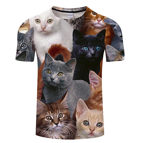 

Men's 3D Graphic Print T-shirt Street chic Exaggerated Daily Holiday Round Neck Rainbow / Summer / Short Sleeve / Animal