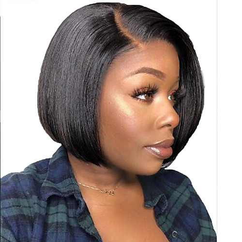 

Human Hair Lace Front Wig Bob Short Bob Free Part style Brazilian Hair Straight Silky Straight Black Wig 130% Density with Baby Hair Natural Hairline For Black Women 100% Virgin 100% Hand Tied Women's
