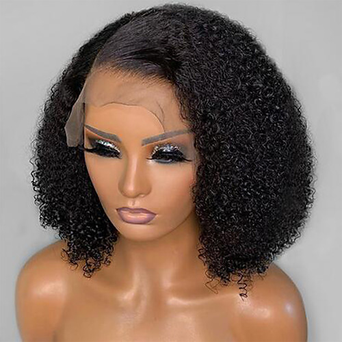 

Human Hair Lace Front Wig Bob Short Bob Free Part style Brazilian Hair Curly Kinky Curly Black Wig 130% Density with Baby Hair Natural Hairline For Black Women 100% Virgin 100% Hand Tied Women's Short