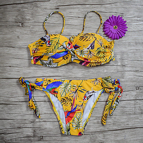 

Women's Bikini Swimsuit Lace up Print Geometric Floral Blue Purple Yellow Army Green Swimwear Underwire Bathing Suits