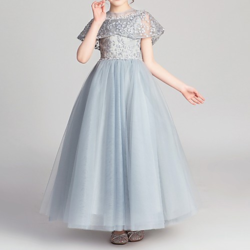 

Ball Gown Ankle Length Pageant Flower Girl Dresses - Polyester Short Sleeve Jewel Neck with Appliques