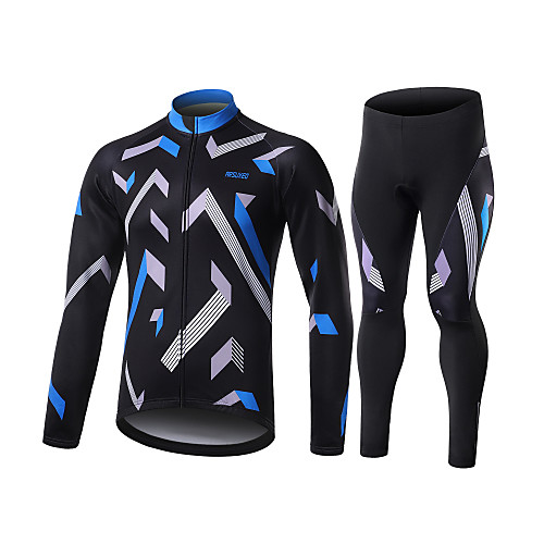 

Arsuxeo Men's Long Sleeve Cycling Jersey with Tights Winter Fleece Spandex Polyester Bule / Black Bike Clothing Suit Thermal Warm Fleece Lining Breathable 3D Pad Warm Sports Geometric Mountain Bike