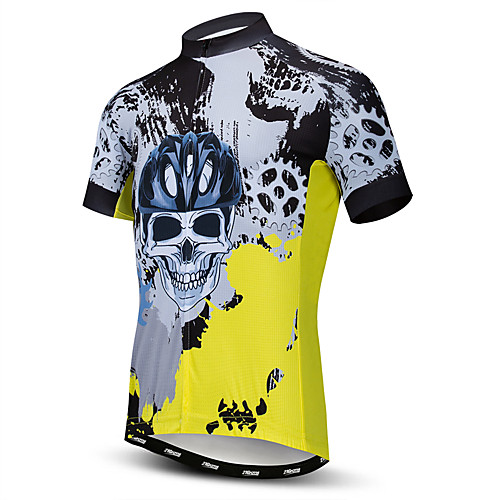 

21Grams Men's Short Sleeve Cycling Jersey Polyester Elastane Lycra Yellow Skull Bike Jersey Top Mountain Bike MTB Road Bike Cycling Breathable Quick Dry Moisture Wicking Sports Clothing Apparel