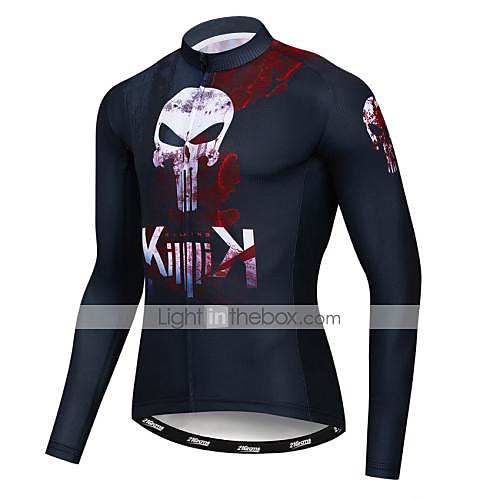 

21Grams Skull Men's Long Sleeve Cycling Jersey - Black Bike Jersey Top UV Resistant Breathable Quick Dry Sports Winter Elastane Terylene Polyester Taffeta Mountain Bike MTB Road Bike Cycling Clothing