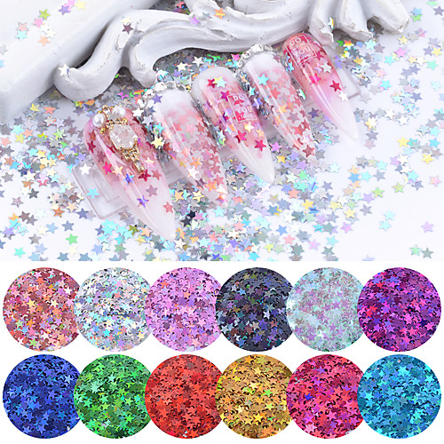 

12 Colors Holographic Glitter Nail Sequins Star Colorful Tips Shiny Flakes Nail Art Decorations for Salon Home DIY
