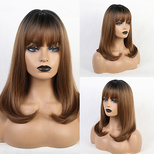 

Synthetic Wig Bangs Natural Wave Natural Straight Side Part Neat Bang With Bangs Wig Medium Length Light Brown Synthetic Hair 16 inch Women's Cosplay Women Synthetic Light Brown HAIR CUBE