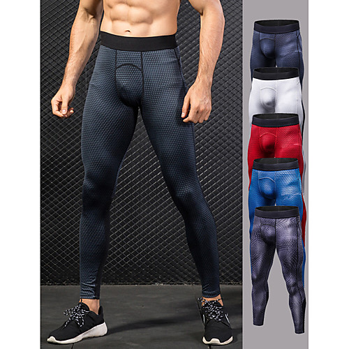 

YUERLIAN Men's High Waist Running Tights Compression Pants 3D Print Black Blue Red Light Grey Dark Navy Mesh Running Exercise & Fitness Gym Workout Base layer Sport Activewear Quick Dry Butt Lift