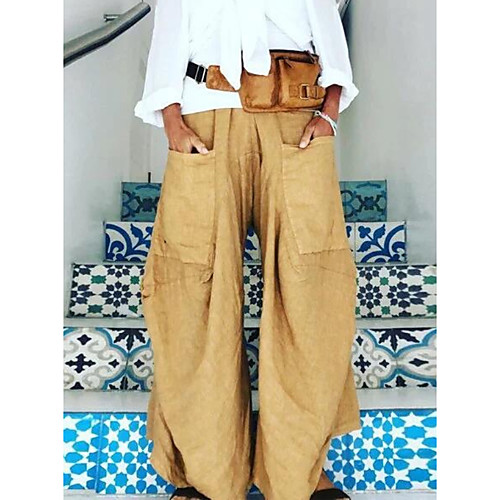 

Women's Basic Loose Wide Leg Pants - Solid Colored Wine Black Blue S / M / L