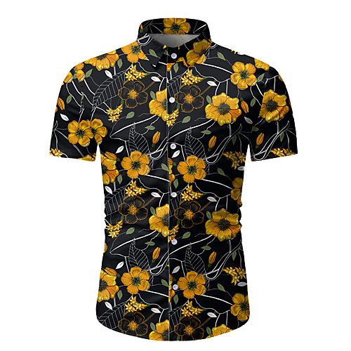 

Men's Shirt Solid Colored Color Block Floral Short Sleeve Daily Tops Basic Elegant Black