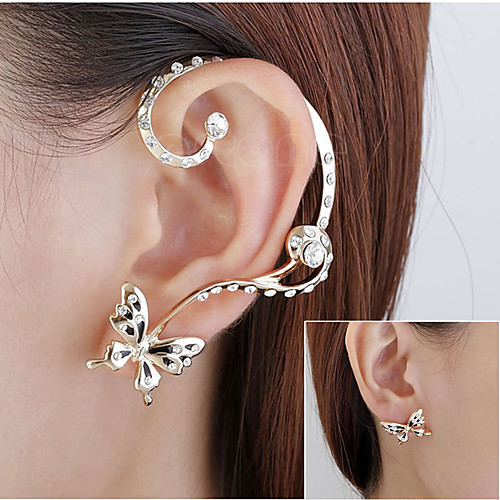 

Women's Crystal Stud Earrings Ear Cuff Classic Butterfly Korean Earrings Jewelry Gold For Wedding Party Festival 1 Pair