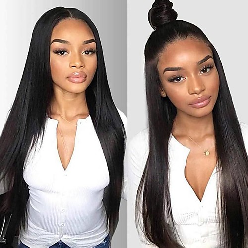 

Remy Human Hair Unprocessed Virgin Hair 360 Frontal Wig Middle Part Side Part Free Part style Brazilian Hair Peruvian Hair Straight Black Wig 150% Density Best Quality Hot Sale 100% Virgin Comfy