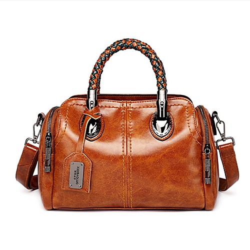 

Women's Zipper PU Top Handle Bag Black / Brown / Gray Green