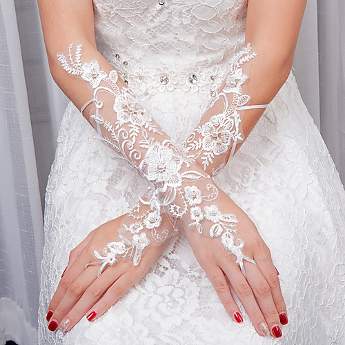 

Polyester / Terylene Elbow Length Glove Lace Applique Edge / Imitation Pearl With Faux Pearl / Floral