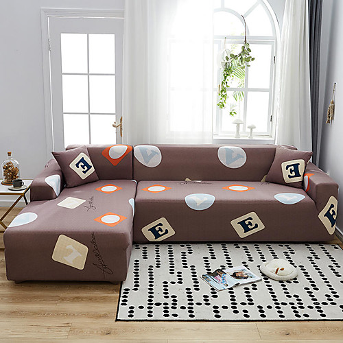 

Geometric Print Dustproof All-powerful Slipcovers Stretch L Shape Sofa Cover Super Soft Fabric Couch Cover with One Free Pillow Case