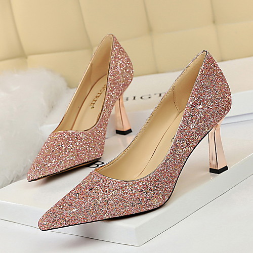 

Women's Heels Flared Heel Pointed Toe Sequin Synthetics Business / Vintage Spring & Fall / Spring & Summer Black / White / Champagne / Party & Evening