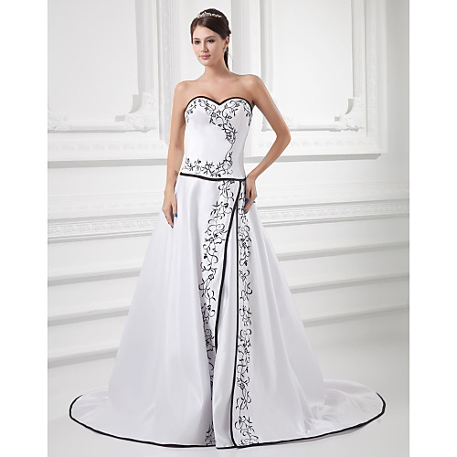 

A-Line Wedding Dresses Sweetheart Neckline Court Train Satin Strapless with Embroidery 2021