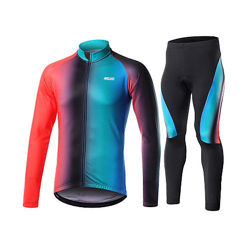 

Arsuxeo Men's Long Sleeve Cycling Jersey with Tights Winter Fleece Spandex Polyester RedBlack Gradient Bike Clothing Suit Thermal Warm Fleece Lining Breathable 3D Pad Warm Sports Gradient Mountain