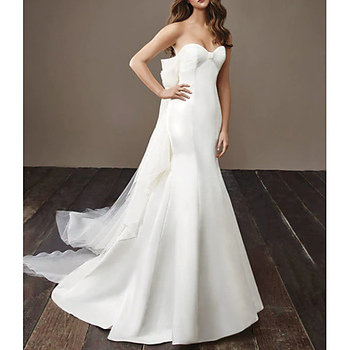 

Mermaid / Trumpet Wedding Dresses Sweetheart Neckline Court Train Tulle Stretch Satin Strapless Modern Elegant with Draping 2021