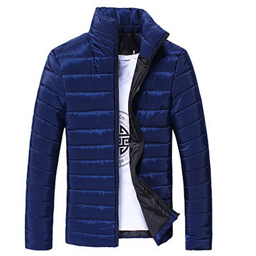 

Men's Daily Winter Regular Jacket, Solid Colored Stand Long Sleeve Polyester Black / Light Blue / White