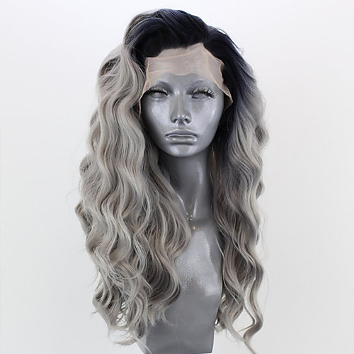 

Synthetic Lace Front Wig Wavy Side Part Lace Front Wig Ombre Long Pink Bleach Blonde#613 Green Black / Grey Purple Synthetic Hair 18-26 inch Women's Adjustable Heat Resistant Party Ombre