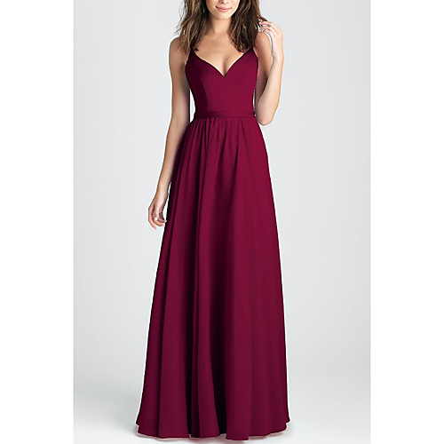 

A-Line Elegant Prom Dress Plunging Neck Sleeveless Floor Length Chiffon with Pleats 2021