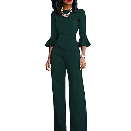 

Women's Streetwear Daily Work Flare Sleeve Black Red Yellow Jumpsuit Solid Colored