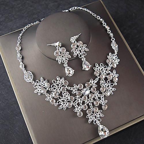 

Women's White AAA Cubic Zirconia Necklace Earrings Retro Stylish Classic Vintage Silver Earrings Jewelry Silver For Wedding Engagement Promise 1 set