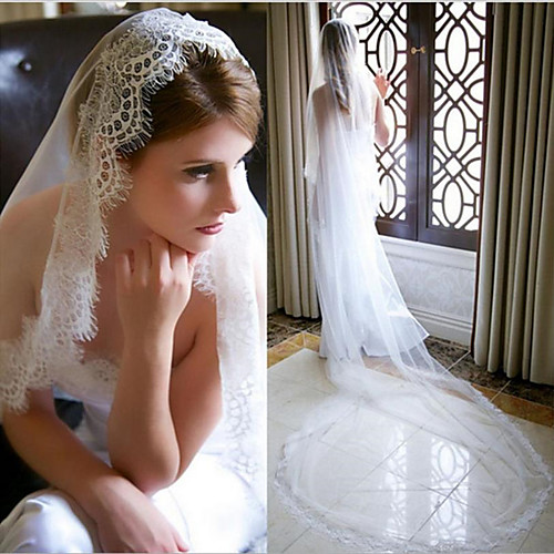 

One-tier Elegant & Luxurious / Love Wedding Veil Chapel Veils with Solid 118.11 in (300cm) Tulle / Drop Veil