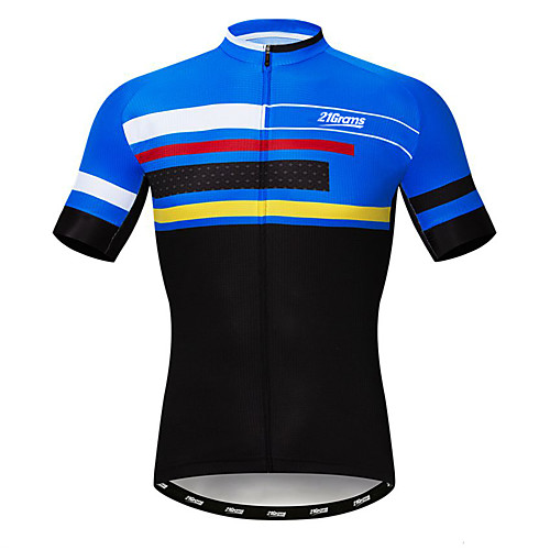 

21Grams Men's Short Sleeve Cycling Jersey Elastane Blue Stripes Bike Jersey Top Mountain Bike MTB Road Bike Cycling Breathable Quick Dry Moisture Wicking Sports Clothing Apparel / Micro-elastic