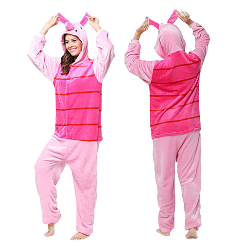 

Adults' Kigurumi Pajamas Piggy / Pig Onesie Pajamas Flannel Toison Pink Cosplay For Men's Women's Animal Sleepwear Cartoon Festival / Holiday Costumes / Stripes