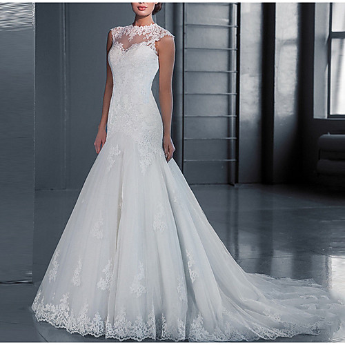 

Mermaid / Trumpet Wedding Dresses Jewel Neck Court Train Lace Regular Straps with 2020