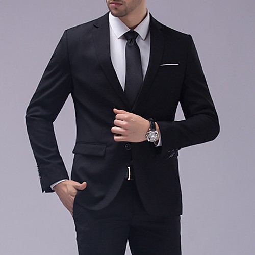 

White / Black / Blue Patterned Tailored Fit Polyester Suit - Notch Single Breasted One-button / Suits