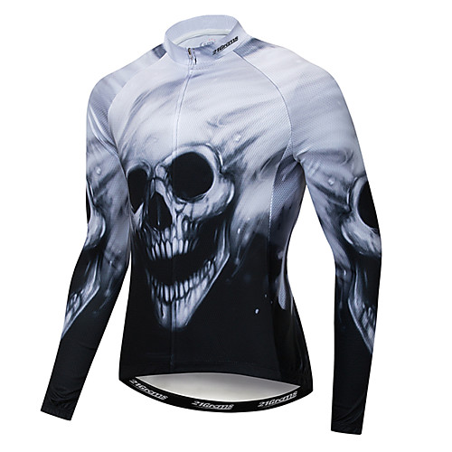 

21Grams Skull Men's Long Sleeve Cycling Jersey - Black / White Bike Jersey Top Breathable Quick Dry Moisture Wicking Sports Winter Elastane Terylene Polyester Taffeta Mountain Bike MTB Road Bike