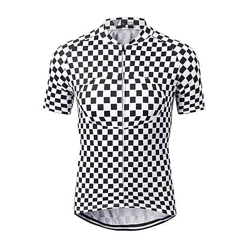 

WECYCLE Men's Short Sleeve Cycling Jersey Winter Black / White Plaid / Checkered Bike Jersey Top Mountain Bike MTB Road Bike Cycling Breathable Quick Dry Sweat-wicking Sports Clothing Apparel