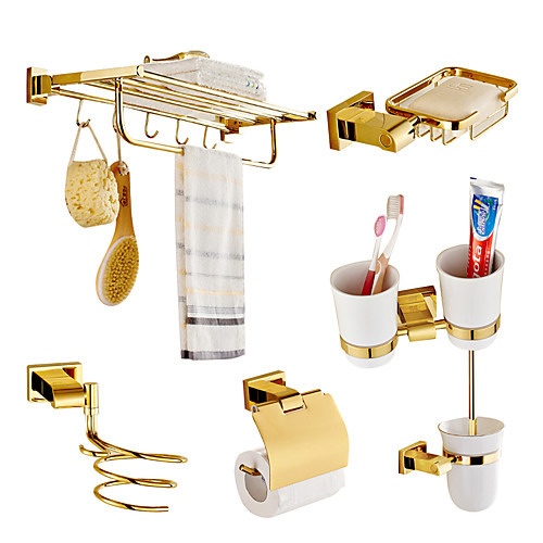

Bathroom Accessory Set Multifunction Modern Brass 6pcs - Bathroom Wall Mounted