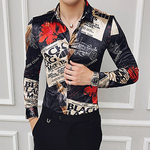 

Men's Floral Letter Shirt Daily Black / Long Sleeve