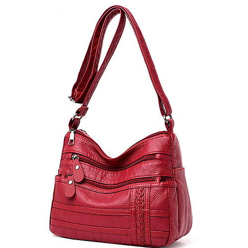 

Women's Bags PU Leather Crossbody Bag Zipper Solid Color Daily Leather Bag MessengerBag Black Red