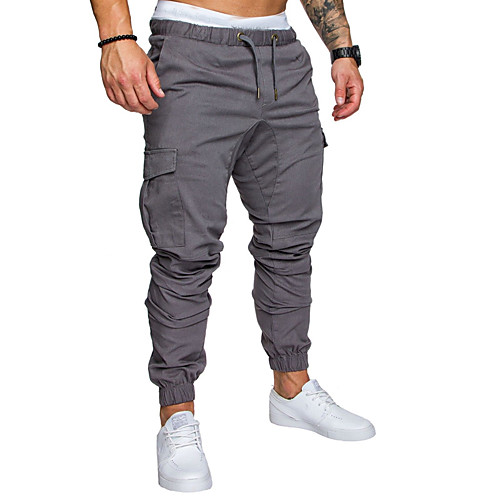 

Men's Joggers Sporty Streetwear Sweatpants Trousers Jogger Tactical Cargo Pants Solid Colored Full Length Drawstring Black Army Green Light gray Dark Gray Navy Blue
