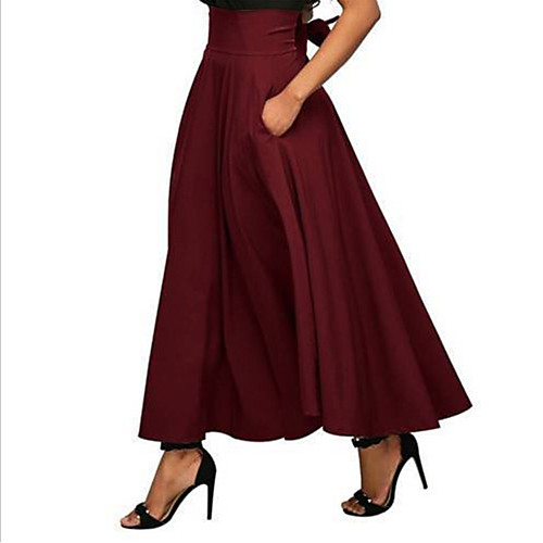 

Women's Daily Going out Swing Skirts Solid Colored High Waist Black Wine Gray / Asymmetrical / Loose
