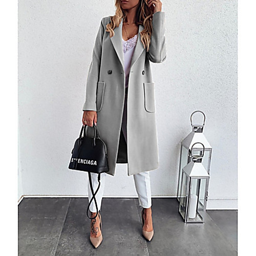 

Women's Solid Colored Fall & Winter Notch lapel collar Coat Long Daily Long Sleeve Polyester Coat Tops Black