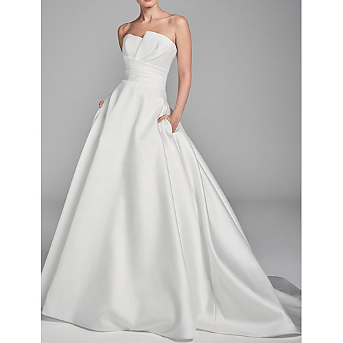 

A-Line Wedding Dresses Strapless Sweep / Brush Train Charmeuse Strapless with Draping 2021