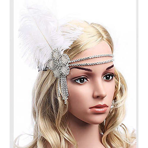 

The Great Gatsby Charleston Vintage 1920s Roaring Twenties Flapper Headband Women's Feather Costume Head Jewelry White Vintage Cosplay Party Prom Sleeveless